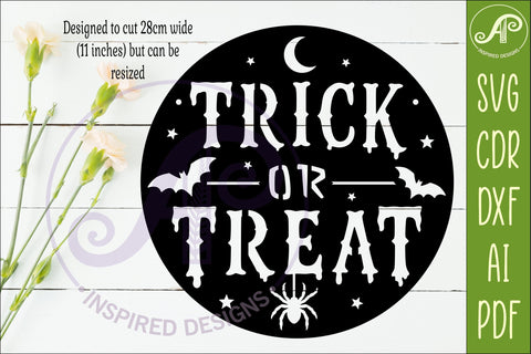 Trick Or Treat Halloween Wall Sign SVG Laser Cut File Spooky SVG APInspireddesigns 