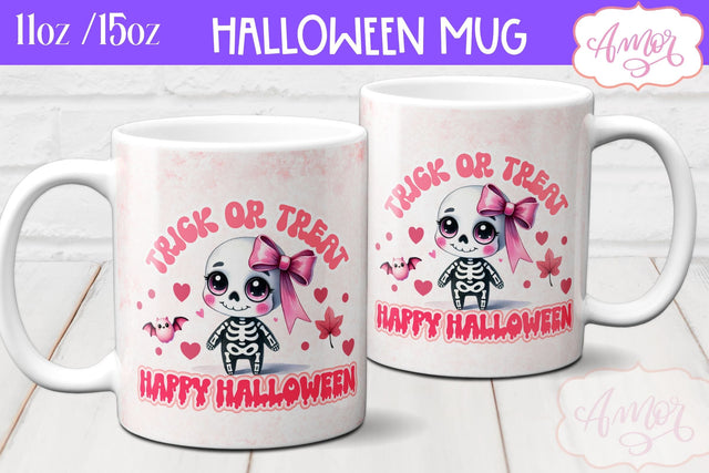 Trick or treat mug wrap sublimation PNG | Pink Halloween mug Sublimation Amorclipart 