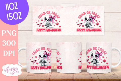 Trick or treat mug wrap sublimation PNG | Pink Halloween mug Sublimation Amorclipart 