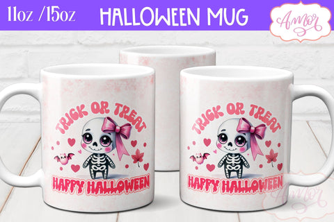 Trick or treat mug wrap sublimation PNG | Pink Halloween mug Sublimation Amorclipart 
