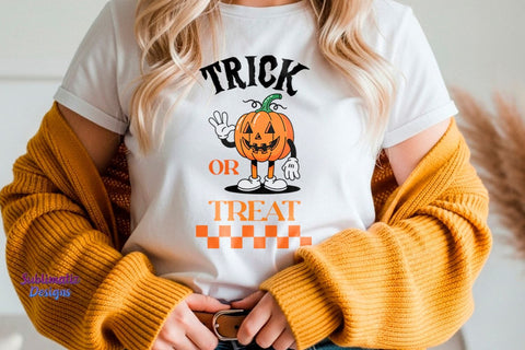Trick or Treat Retro Pumpkin Halloween PNG | Halloween design for sublimation Sublimation Sublimatiz Designs 