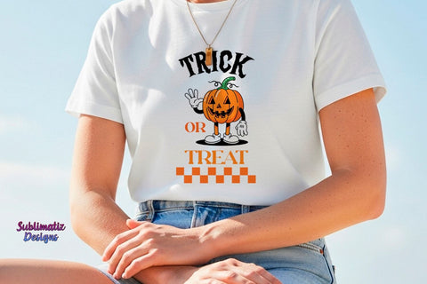 Trick or Treat Retro Pumpkin Halloween PNG | Halloween design for sublimation Sublimation Sublimatiz Designs 
