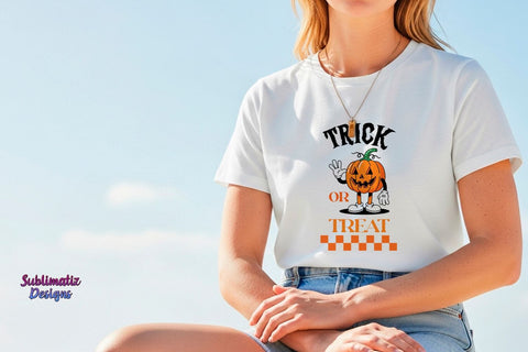 Trick or Treat Retro Pumpkin Halloween PNG | Halloween design for sublimation Sublimation Sublimatiz Designs 