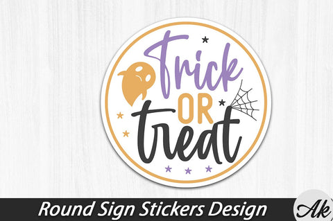 Trick or treat Round Sign Stickers Design SVG akazaddesign 