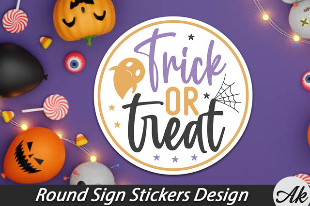 Trick or treat Round Sign Stickers Design SVG akazaddesign 