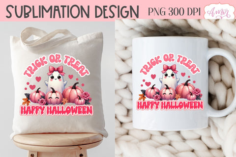 Trick or treat sublimation PNG | Pink Halloween PNG design Sublimation Amorclipart 