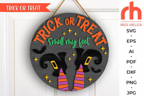 Trick or Treat SVG, Halloween Door Sign DXF, Witch’s Legs SVG RedHelgaArt 