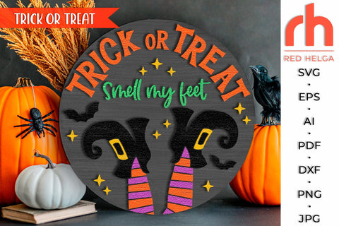 Trick or Treat SVG, Halloween Door Sign DXF, Witch’s Legs SVG RedHelgaArt 