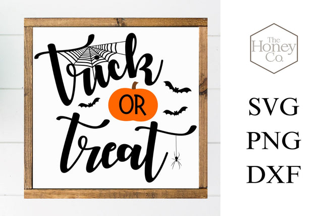 Trick or Treat SVG PNG DXF Halloween Spider Bat Pumpkin Instant Download Silhouette Cricut Cut Files Cutting Machine Vector File SVG The Honey Company 