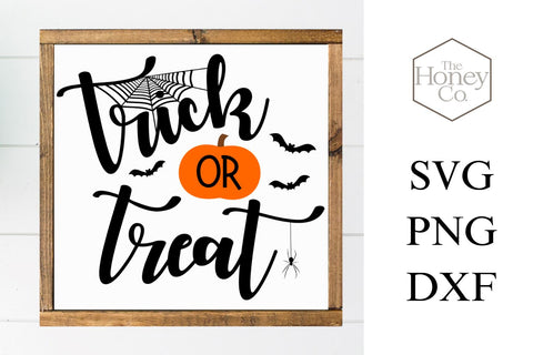 Trick or Treat SVG PNG DXF Halloween Spider Bat Pumpkin Instant Download Silhouette Cricut Cut Files Cutting Machine Vector File SVG The Honey Company 