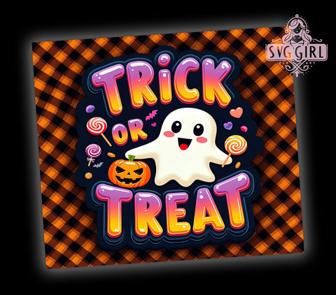 Trick Or Treat Tumbler, Cute Ghost Halloween, 20 oz Tumbler Wrap, Halloween Sublimation, Ghost Design, Spooky Tumbler, PNG File for Tumbler, Halloween Decor Sublimation SvggirlplusArt 