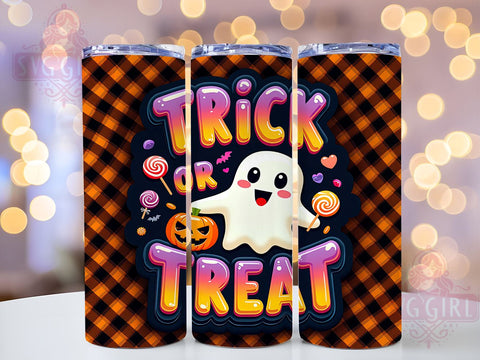 Trick Or Treat Tumbler, Cute Ghost Halloween, 20 oz Tumbler Wrap, Halloween Sublimation, Ghost Design, Spooky Tumbler, PNG File for Tumbler, Halloween Decor Sublimation SvggirlplusArt 