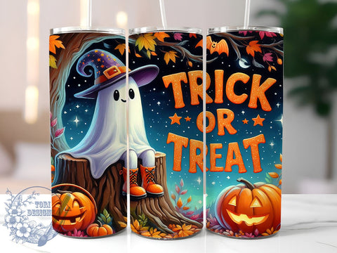 Trick Or Treat Tumbler, Halloween Ghost Mug, Spooky Season Drinkware, 20 oz Sublimation, Cute Halloween Cup, Ghost Design Tumbler, Fall Decor, Halloween Party Drinkware Sublimation ToriDesigns 