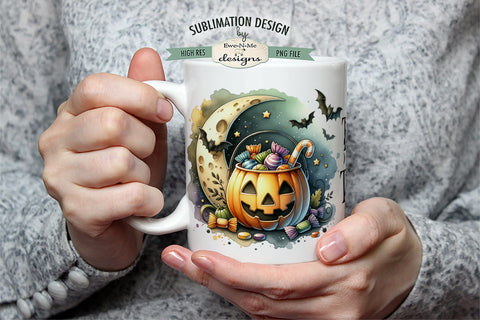 Trick Treat Moon Jack O Lantern with Candy 11 & 15 oz Mug Design Sublimation Ewe-N-Me Designs 