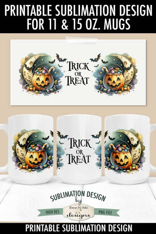 Trick Treat Moon Jack O Lantern with Candy 11 & 15 oz Mug Design Sublimation Ewe-N-Me Designs 