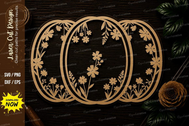 Triple Oval Floral Frame Laser Cut SVG File SVG Regulrcrative 