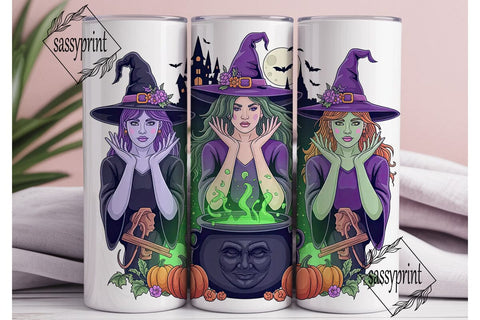 Triple Witch Halloween 20oz Tumbler Wrap Sublimation sassyprint 