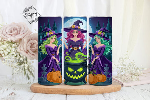 Triple Witch Halloween 20oz Tumbler Wrap Sublimation sassyprint 