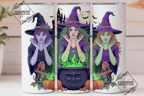 Triple Witch Halloween 20oz Tumbler Wrap Sublimation sassyprint 