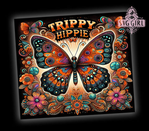 Trippy Hippie 20oz Tumbler Wrap Sublimation Design, Straight Tapered Tumbler Wrap, Retro Boho Butterfly Tumbler Png, Instant Digital Download Sublimation SvggirlplusArt 