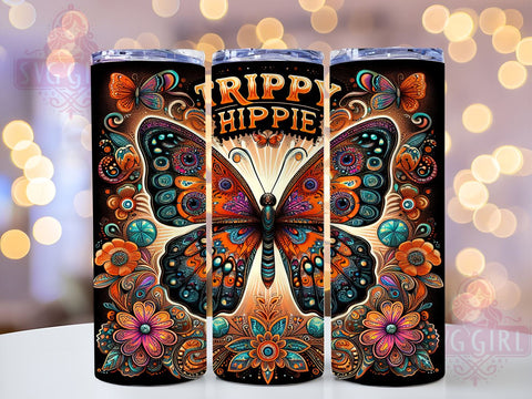 Trippy Hippie 20oz Tumbler Wrap Sublimation Design, Straight Tapered Tumbler Wrap, Retro Boho Butterfly Tumbler Png, Instant Digital Download Sublimation SvggirlplusArt 