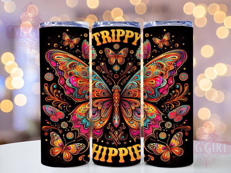 Trippy Hippie Butterfly 20oz Tumbler Wrap Sublimation Design, Straight Tapered Tumbler Wrap, Retro Boho Butterfly Tumbler Png, Instant Digital Download Sublimation SvggirlplusArt 