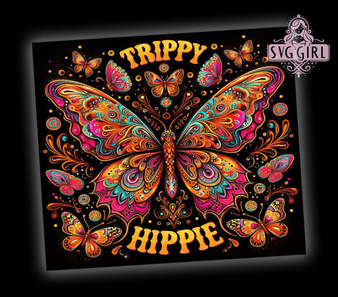 Trippy Hippie Butterfly 20oz Tumbler Wrap Sublimation Design, Straight Tapered Tumbler Wrap, Retro Boho Butterfly Tumbler Png, Instant Digital Download Sublimation SvggirlplusArt 