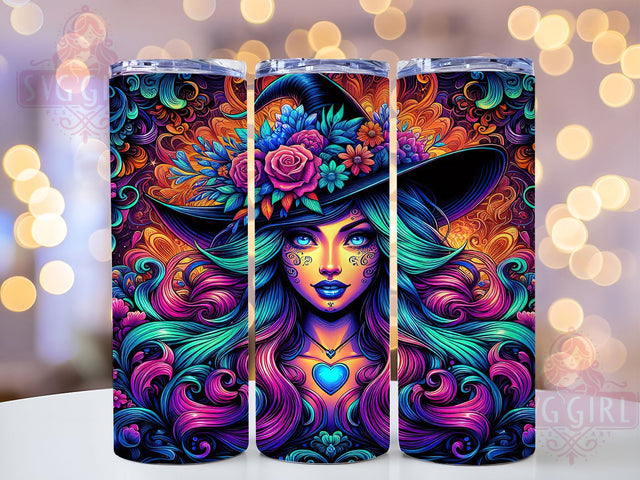 Trippy Psychedelic Witch Halloween Tumbler, Psychedelic Halloween Cup, Fall Witch Wrap, 20Oz Sublimation Tumbler, Colorful Witch Design, Boho Halloween Gift, Mystic Autumn Cup Sublimation SvggirlplusArt 