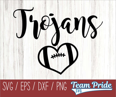 Trojans Football Heart SVG Digital Download Printable - SVG, EPS, DXF, PNG SVG Team Pride SVG 