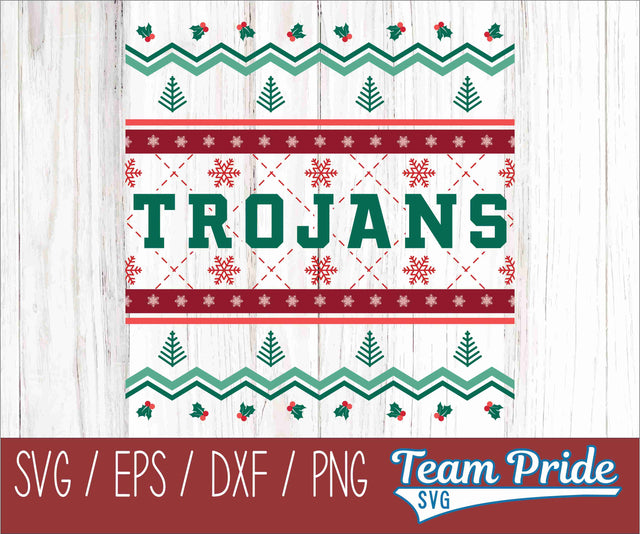 Trojans Ugly Christmas Sweater Festive Holiday Design SVG, EPS, DXF, PNG SVG Team Pride SVG 