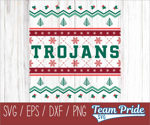 Trojans Ugly Christmas Sweater Festive Holiday Design SVG, EPS, DXF, PNG SVG Team Pride SVG 