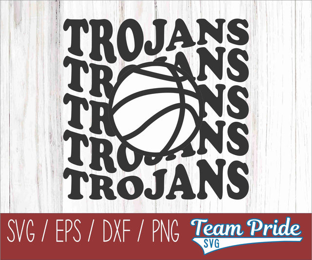 Trojans Vintage Wave Basketball SVG Digital Download Printable - SVG, EPS, DXF, PNG SVG Team Pride SVG 