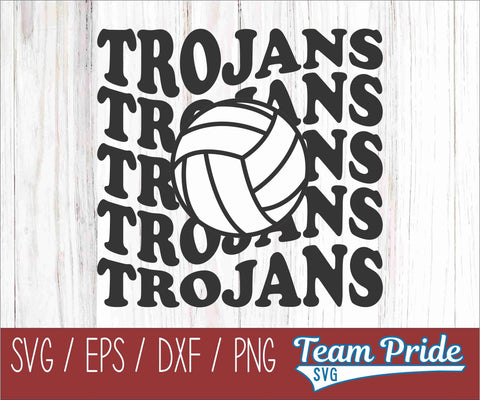 Trojans Volleyball Retro Wave SVG Digital Download Printable - SVG, EPS, DXF, PNG SVG Team Pride SVG 