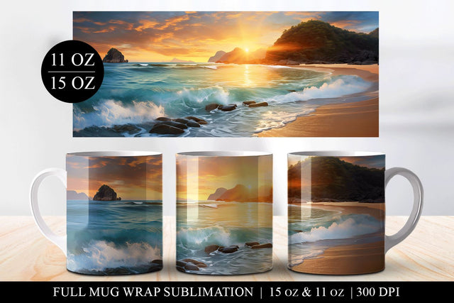 Tropic Seascape 11 & 15oz Full Mug Wrap Sublimation Design Sublimation BijouBay 