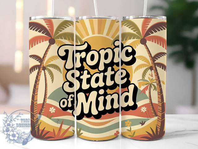 Tropic State Mind 20oz Tumbler, Tropical Summer Phrase, Coastal Island Illustration, Sublimation Tumbler Wrap, 20oz Tumbler, Fun Summer Gift, Bright Beach Style Sublimation ToriDesigns 