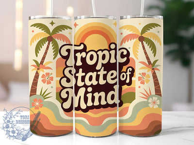 Tropic State Mind 20oz Tumbler, Tropical Summer Phrase, Coastal Island Illustration, Sublimation Tumbler Wrap, 20oz Tumbler, Fun Summer Gift, Bright Beach Style Sublimation ToriDesigns 