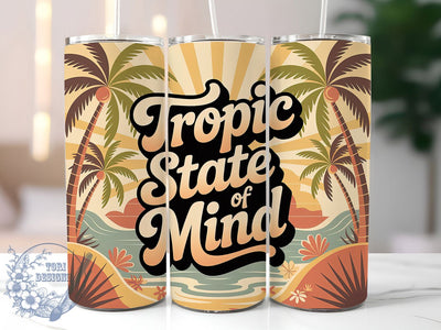 Tropic State Mind 20oz Tumbler, Tropical Summer Phrase, Coastal Island Illustration, Sublimation Tumbler Wrap, 20oz Tumbler, Fun Summer Gift, Bright Beach Style Sublimation ToriDesigns 