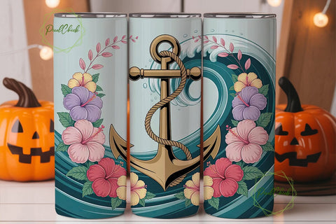 Tropical Anchor & Hibiscus Tumbler Wrap Sublimation PixelChick 