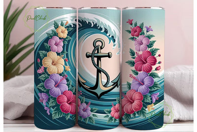 Tropical Anchor & Hibiscus Tumbler Wrap Sublimation PixelChick 