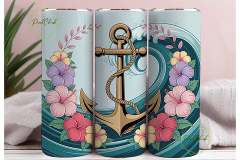 Tropical Anchor & Hibiscus Tumbler Wrap Sublimation PixelChick 