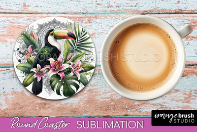 Tropical Animals Coaster Sublimation - Summer Round Coaster Sublimation OrangeBrushStudio 