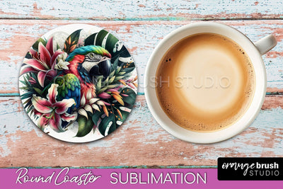 Tropical Animals Coaster Sublimation - Summer Round Coaster Sublimation OrangeBrushStudio 