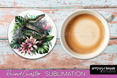 Tropical Animals Coaster Sublimation - Summer Round Coaster Sublimation OrangeBrushStudio 