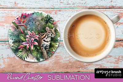 Tropical Animals Coaster Sublimation - Summer Round Coaster Sublimation OrangeBrushStudio 