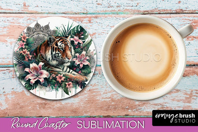 Tropical Animals Coaster Sublimation - Summer Round Coaster Sublimation OrangeBrushStudio 