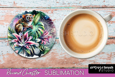 Tropical Animals Coaster Sublimation - Summer Round Coaster Sublimation OrangeBrushStudio 