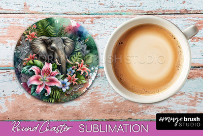 Tropical Animals Coaster Sublimation - Summer Round Coaster Sublimation OrangeBrushStudio 