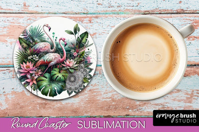 Tropical Animals Coaster Sublimation - Summer Round Coaster Sublimation OrangeBrushStudio 