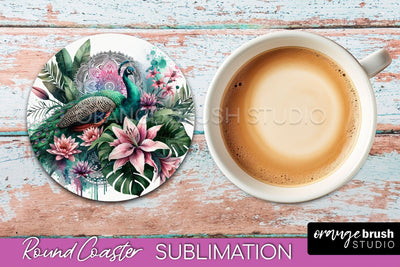 Tropical Animals Coaster Sublimation - Summer Round Coaster Sublimation OrangeBrushStudio 