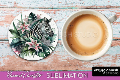 Tropical Animals Coaster Sublimation - Summer Round Coaster Sublimation OrangeBrushStudio 